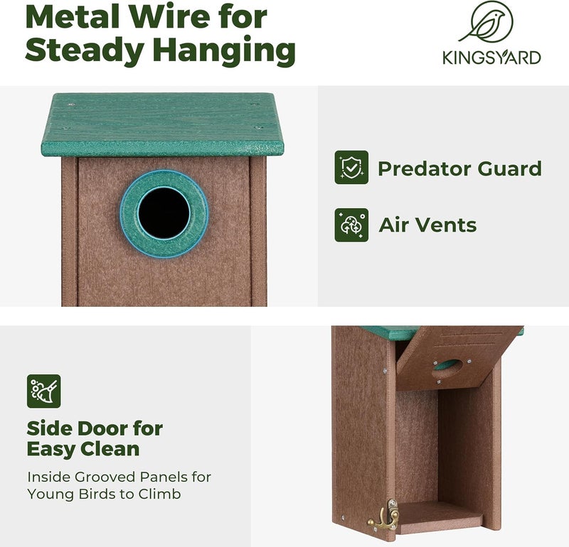 Kingsyard Recycled Plastic Bird House for Outdoors - Weatherproof Wren Bird Nesting with Predator Guard & Air Vents, Green - Image 3